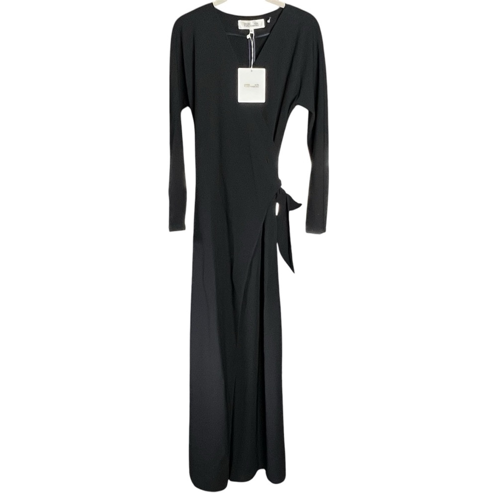 Diane Von Furstenberg NWT Draped Wrap Gown Size 0 Black $698 Long Sleeve - Picture 2 of 6